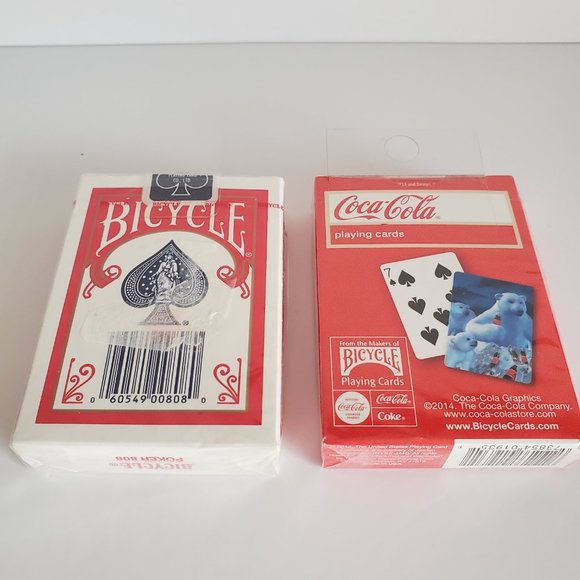 NEW 2 Decks of Vtg Playing Cards Coca Cola Polar Bear family & Bicycle Poker 808 - Picture 3 of 4